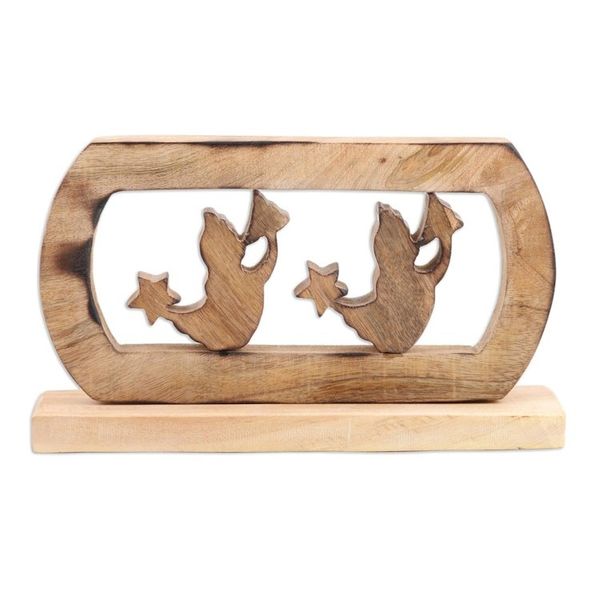 Alternate image for Hand-Carved Mango Wood Sculpture of Christmas Angels Star Messengers