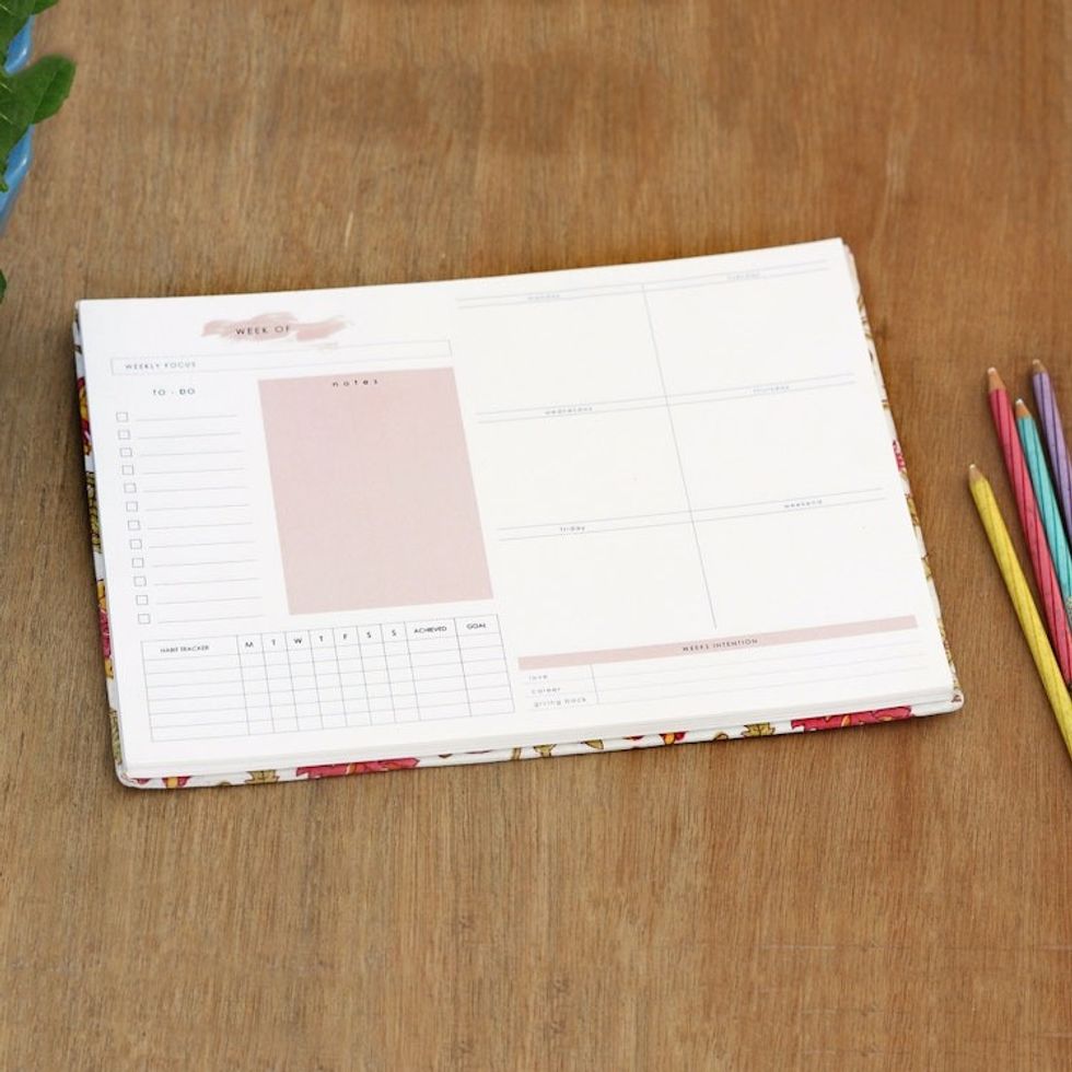 Cotton Weekly Planner with Recycled Paper and Floral Print 'Florid Friends'
