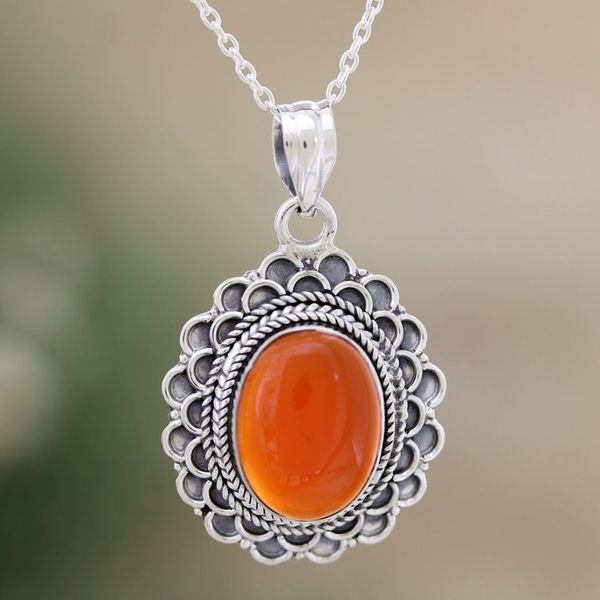 Alternate image for Sterling Silver and Red Onyx Pendant Necklace from India Crimson Spell