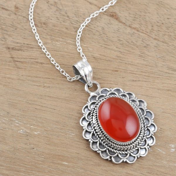Alternate image for Sterling Silver and Red Onyx Pendant Necklace from India Crimson Spell