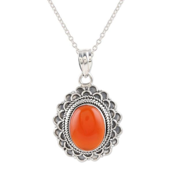 Alternate image for Sterling Silver and Red Onyx Pendant Necklace from India Crimson Spell