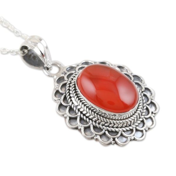 Alternate image for Sterling Silver and Red Onyx Pendant Necklace from India Crimson Spell