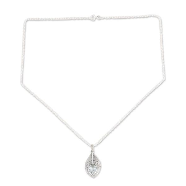 Alternate image for Three-Carat Blue Topaz Feather Pendant Necklace from India Radiant Freedom