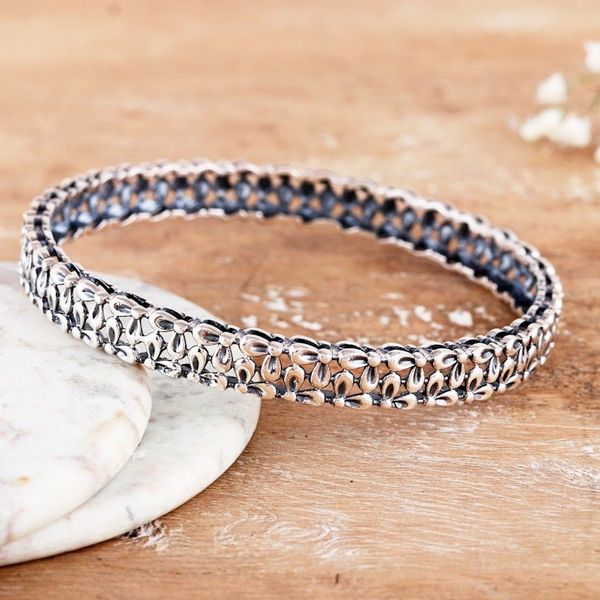 Alternate image for Polished Petal-Themed Sterling Silver Bangle Bracelet Petal Beauty