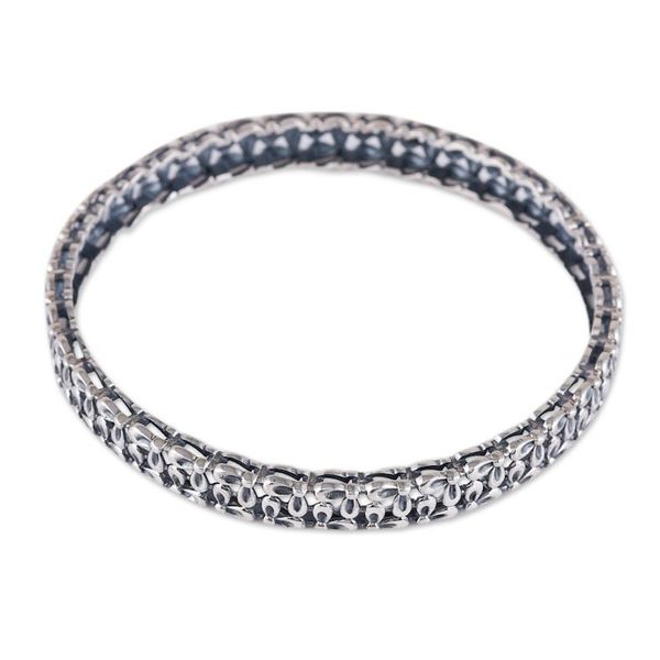 Alternate image for Polished Petal-Themed Sterling Silver Bangle Bracelet Petal Beauty