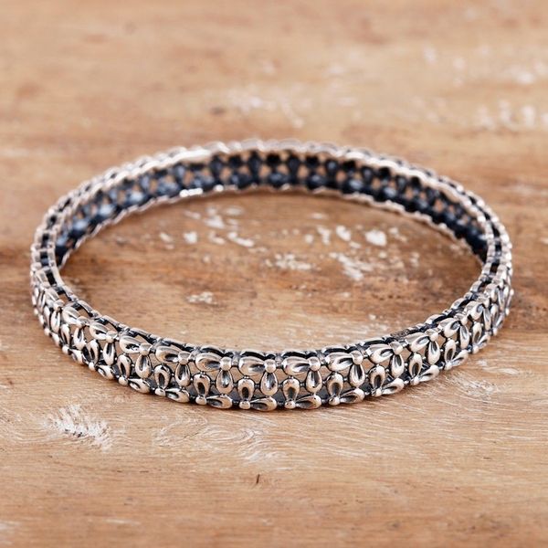 Alternate image for Polished Petal-Themed Sterling Silver Bangle Bracelet Petal Beauty