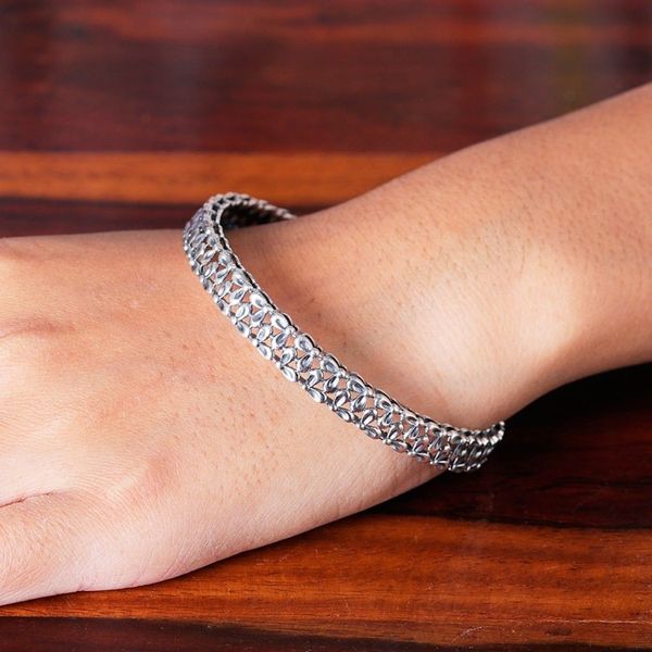 Alternate image for Polished Petal-Themed Sterling Silver Bangle Bracelet Petal Beauty