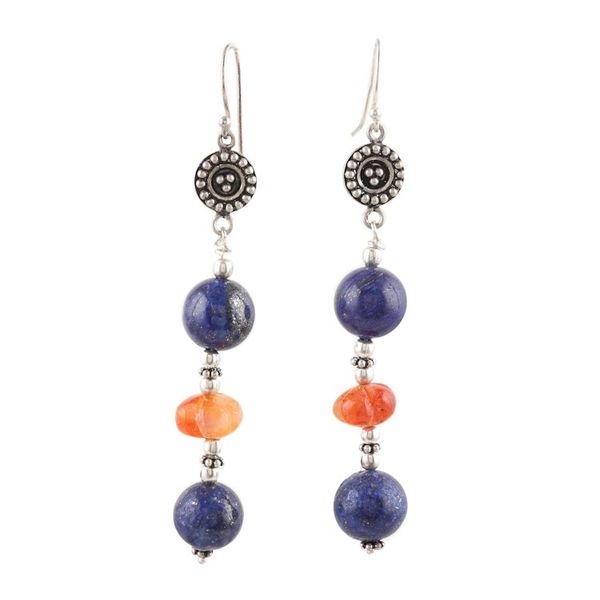 Alternate image for Lapis Lazuli and Carnelian Sterling Silver Dangle Earrings Regal Glam