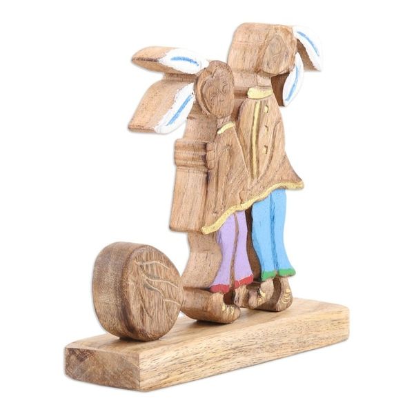 Alternate image for Hand-Painted Mango Wood Easter Sculpture from India Romantic Bunnies