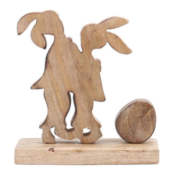 Alternate image for Hand-Painted Mango Wood Easter Sculpture from India Romantic Bunnies