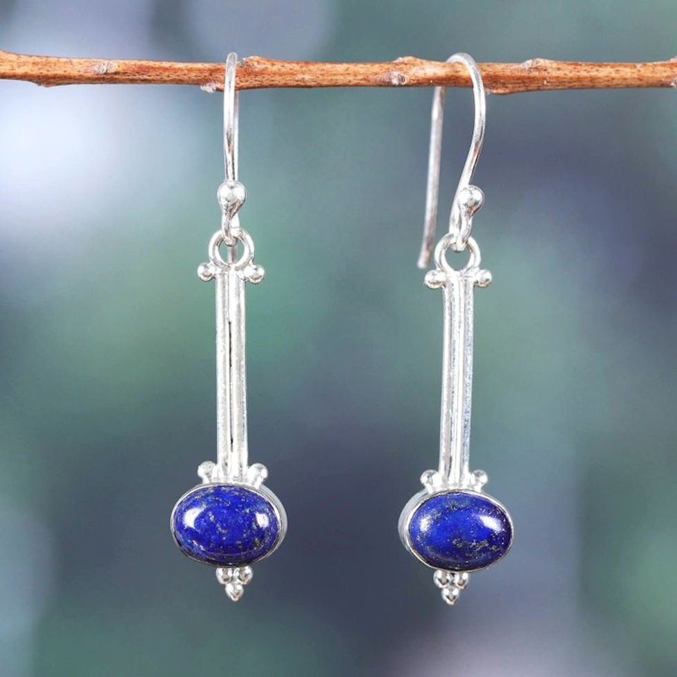 Modern Sterling Silver and Lapis Lazuli Dangle Earrings 'Royal Pendulum'