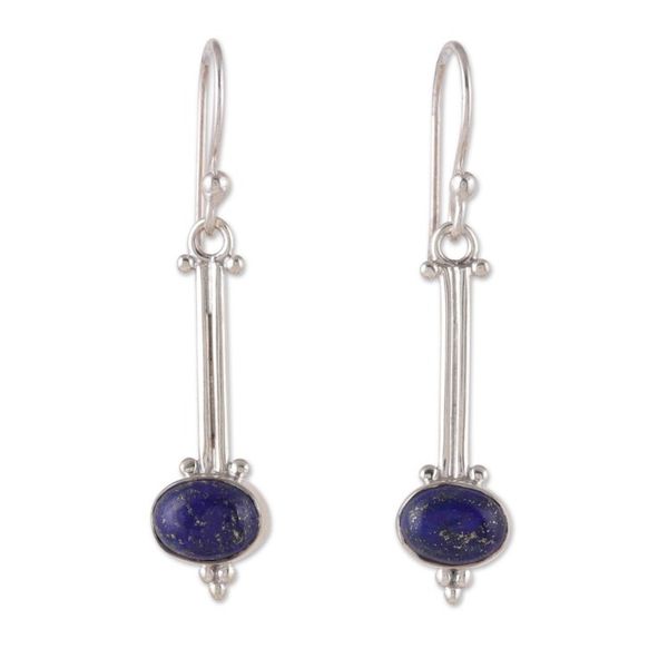 Alternate image for Modern Sterling Silver and Lapis Lazuli Dangle Earrings Royal Pendulum