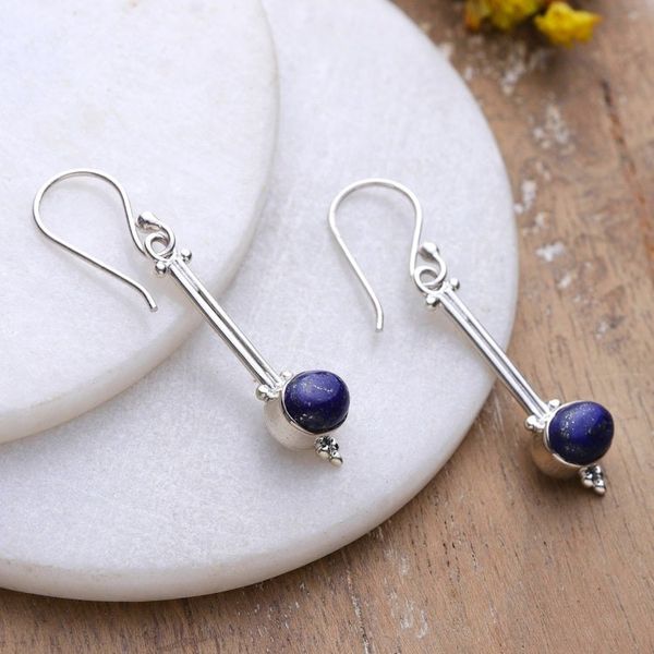 Alternate image for Modern Sterling Silver and Lapis Lazuli Dangle Earrings Royal Pendulum