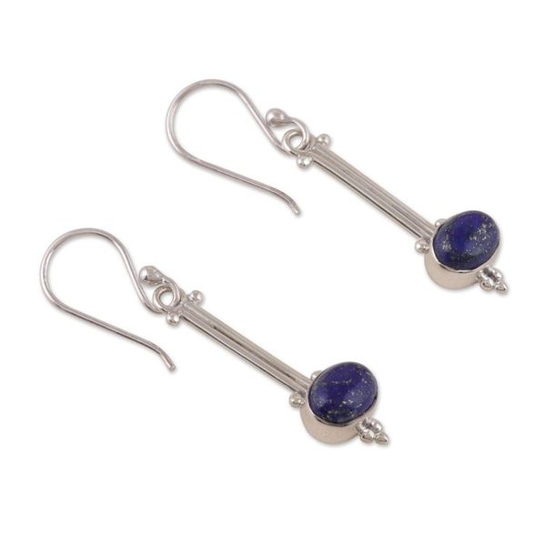 Alternate image for Modern Sterling Silver and Lapis Lazuli Dangle Earrings Royal Pendulum