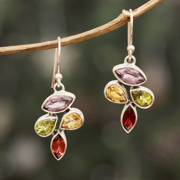 Alternate image for 6.5-Carat Multi-Gemstone Sterling Silver Dangle Earrings Spring Explosion