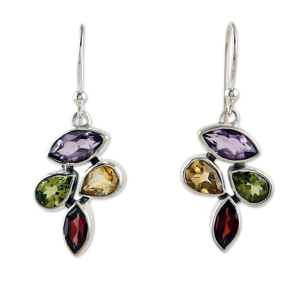 Alternate image for 6.5-Carat Multi-Gemstone Sterling Silver Dangle Earrings Spring Explosion