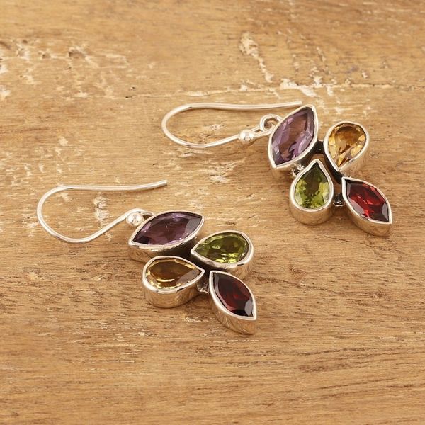 Alternate image for 6.5-Carat Multi-Gemstone Sterling Silver Dangle Earrings Spring Explosion