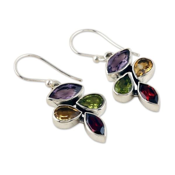 Alternate image for 6.5-Carat Multi-Gemstone Sterling Silver Dangle Earrings Spring Explosion