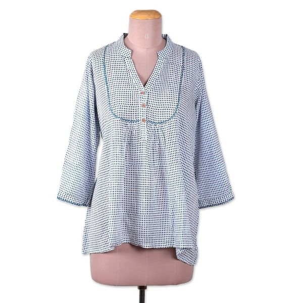 Alternate image for Block-Printed Pincheck Black and White Cotton Tunic Pincheck Spring