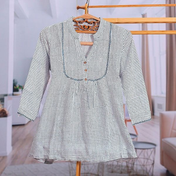 Alternate image for Block-Printed Pincheck Black and White Cotton Tunic Pincheck Spring