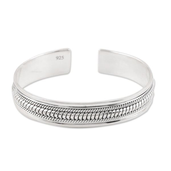 Alternate image for Traditional Sterling Silver Cuff Bracelet Crafted in India Glorious Beauty