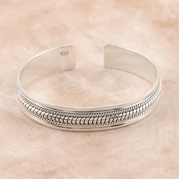 Alternate image for Traditional Sterling Silver Cuff Bracelet Crafted in India Glorious Beauty