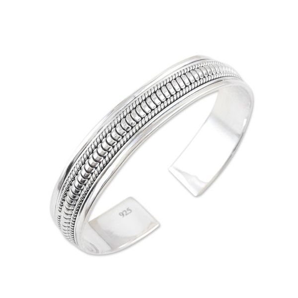 Alternate image for Traditional Sterling Silver Cuff Bracelet Crafted in India Glorious Beauty