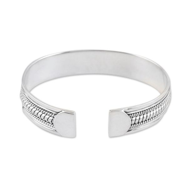 Alternate image for Traditional Sterling Silver Cuff Bracelet Crafted in India Glorious Beauty