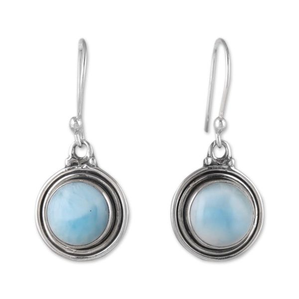 Alternate image for Polished Natural Round Larimar Dangle Earrings from India Regal Enchantment