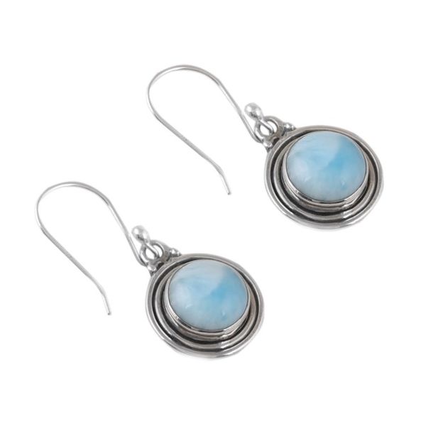 Alternate image for Polished Natural Round Larimar Dangle Earrings from India Regal Enchantment