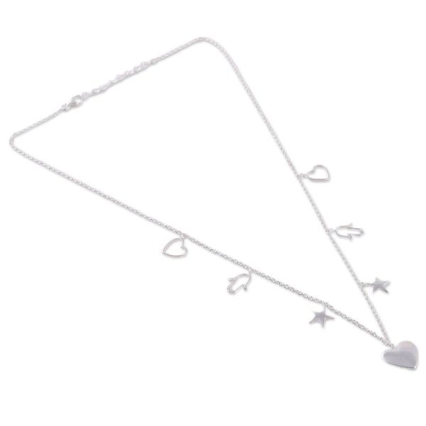 Alternate image for Heart, Star and Hamsa-Themed Sterling Silver Charm Necklace Magic Desires