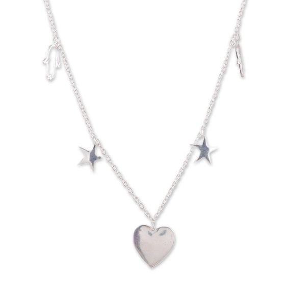 Alternate image for Heart, Star and Hamsa-Themed Sterling Silver Charm Necklace Magic Desires