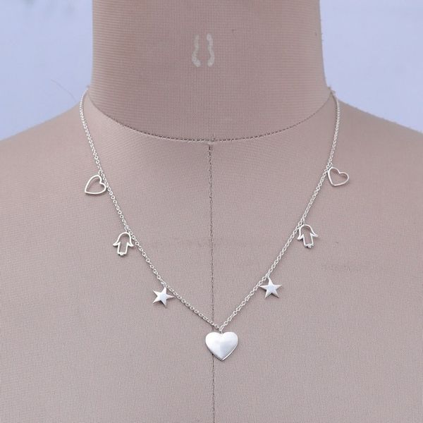 Alternate image for Heart, Star and Hamsa-Themed Sterling Silver Charm Necklace Magic Desires
