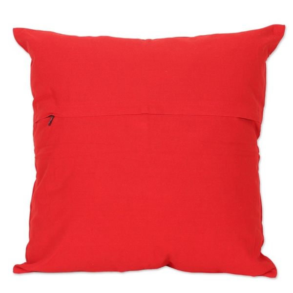 Alternate image for Embroidered Geometric Red Cotton Cushion Cover from India Cardinal Constellation