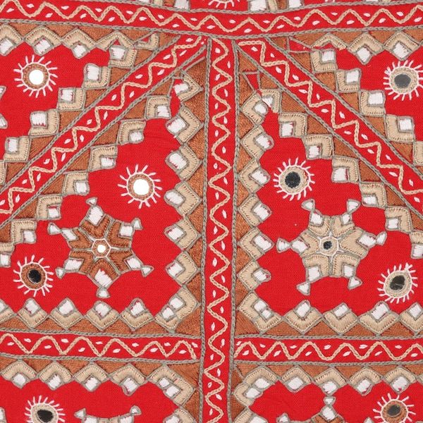 Alternate image for Embroidered Geometric Red Cotton Cushion Cover from India Cardinal Constellation