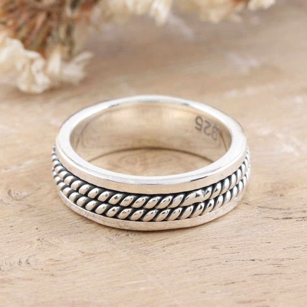 Sterling Silver Band Ring with Combination Finish 'Braided Future'