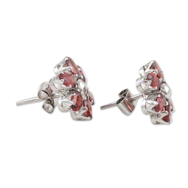 Alternate image for Floral Rhodium-Plated Button Earrings with Garnet Stones Perseverance Petals