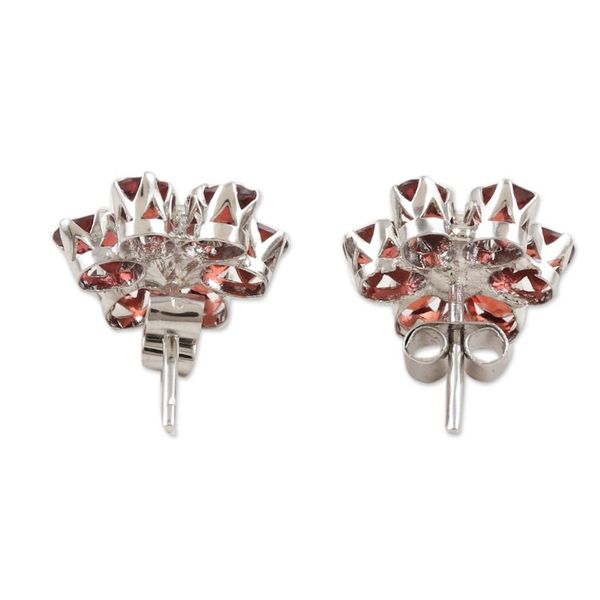 Alternate image for Floral Rhodium-Plated Button Earrings with Garnet Stones Perseverance Petals