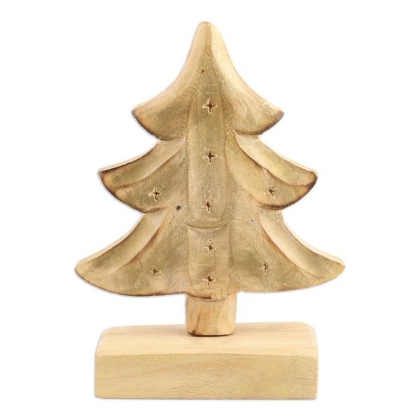 Alternate image for Mango Wood Christmas Tree Sculpture with Gold Tone Christmas Warmth