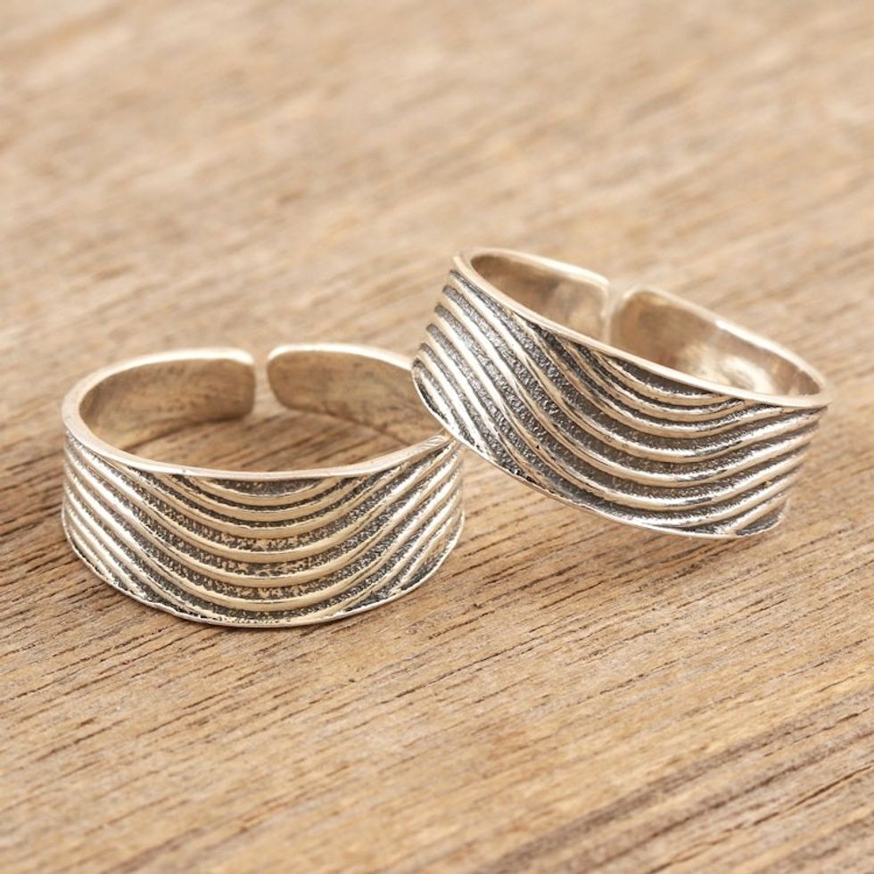 Sterling Silver Toe Rings with Wavy Pattern Pair 'Calm Waves'