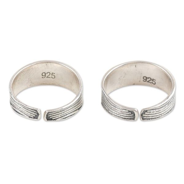 Alternate image for Sterling Silver Toe Rings with Wavy Pattern Pair Calm Waves