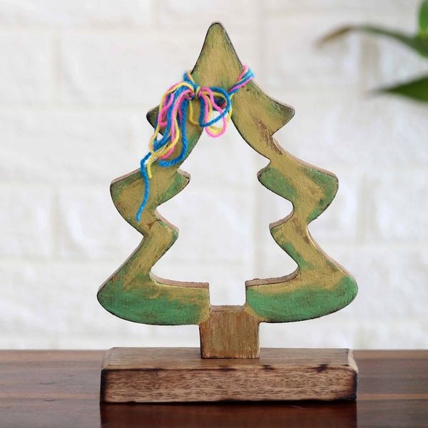 Alternate image for Handcrafted Mango Wood Christmas Tree Sculpture from India Joyful Present