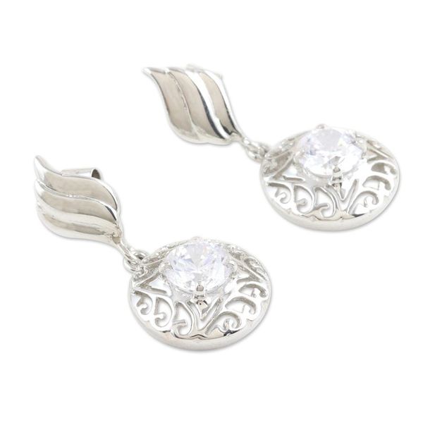 Alternate image for Rhodium-Plated Dangle Earrings with Cubic Zirconia Stones Hanging Swirl
