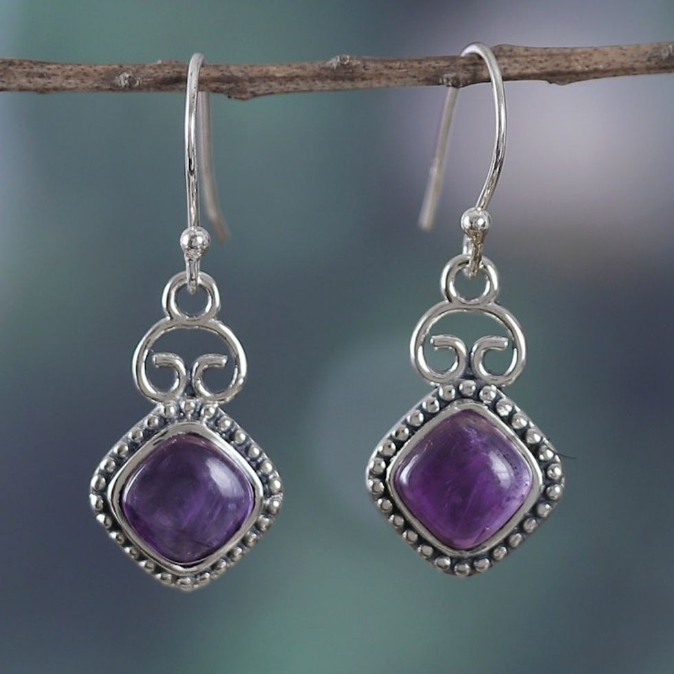 Classic Sterling Silver and Amethyst Dangle Earrings 'Classic Wisdom'