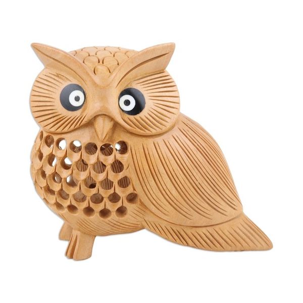 Alternate image for Brown Kadam Wood Owl Sculpture Hand-Carved in India Wise Soul