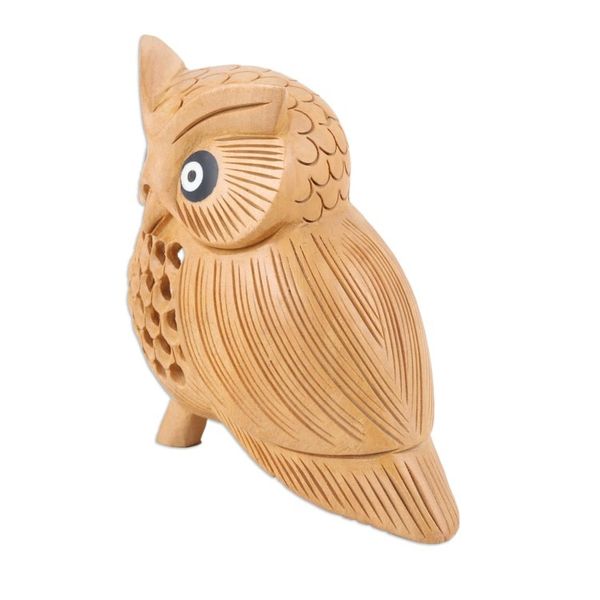 Alternate image for Brown Kadam Wood Owl Sculpture Hand-Carved in India Wise Soul