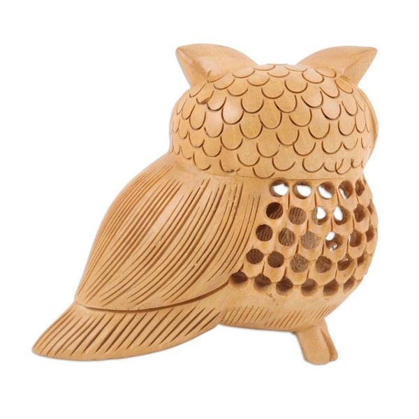 Alternate image for Brown Kadam Wood Owl Sculpture Hand-Carved in India Wise Soul