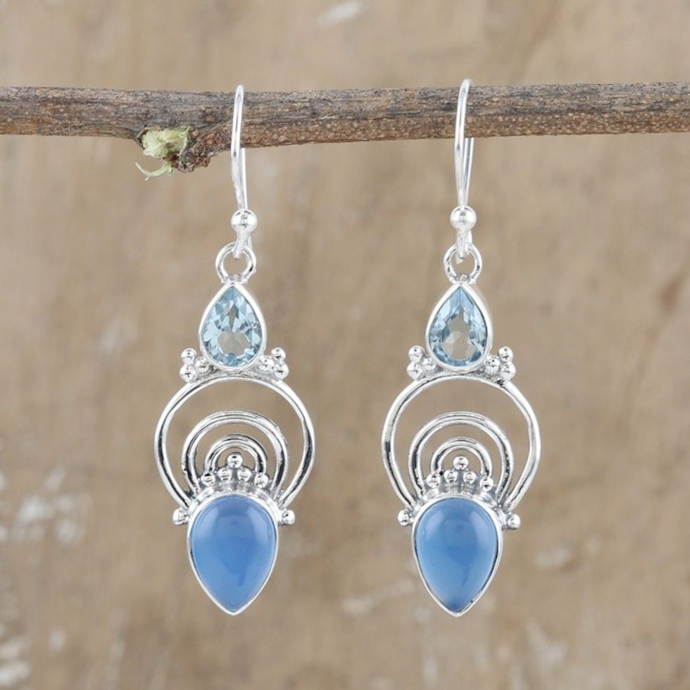 Chalcedony Blue Topaz and Sterling Silver Dangle Earrings 'Rich Splendor'