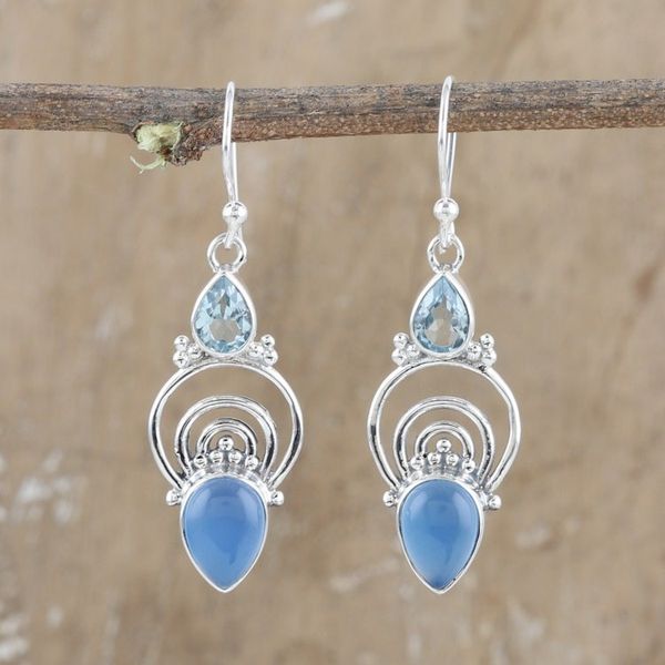 Alternate image for Chalcedony Blue Topaz and Sterling Silver Dangle Earrings Rich Splendor