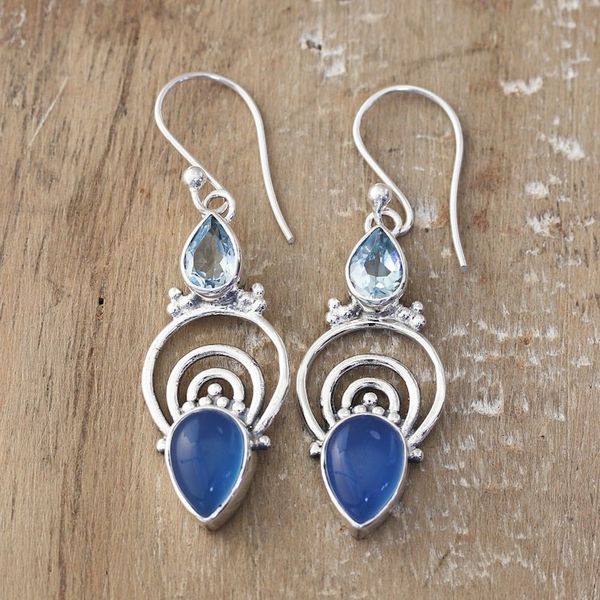 Alternate image for Chalcedony Blue Topaz and Sterling Silver Dangle Earrings Rich Splendor